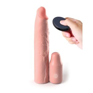 Телесная вибронасадка на член 3  Vibrating Mega X-tension with Remote - 22,9 см.