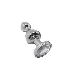 Серебристая анальная пробка Lollypop Double Ball S - 8,5 см.