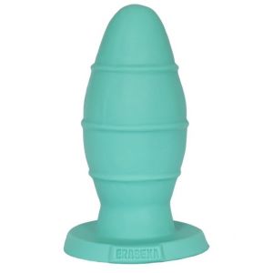 Анальная пробка XXL мятного цвета с тонкими рёбрышками - 22,5 см.
