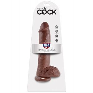 Большой коричневый фаллоимитатор с мошонкой 10  Cock with Balls на присоске - 25,4 см.