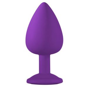 Большая фиолетовая анальная пробка Emotions Cutie Large с голубым кристаллом - 10 см.
