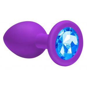 Средняя фиолетовая анальная пробка Emotions Cutie Medium с голубым кристаллом - 8,5 см.