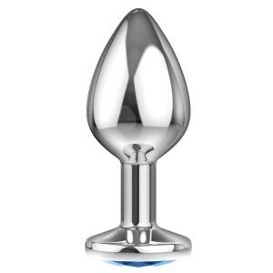 Большая серебристая анальная пробка Diamond Light blue Sparkle Large с голубым кристаллом - 8 см.