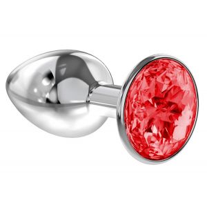 Малая серебристая анальная пробка Diamond Red Sparkle Small с красным кристаллом - 7 см.