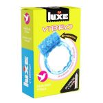 Голубое эрекционное виброкольцо Luxe VIBRO «Райская птица» + презерватив
