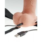 Телесный перезаряжаемый вибрострапон 7  Hollow Rechargeable Strap-on with Balls - 20,3 см.