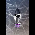 Серебристая коническая анальная пробка с фиолетовым кристаллом - 8 см.