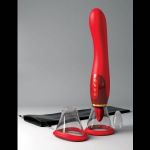 Красный двухсторонний вибростимулятор Ultimate Pleasure 24K Gold Luxury Edition - 25 см.