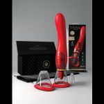 Красный двухсторонний вибростимулятор Ultimate Pleasure 24K Gold Luxury Edition - 25 см.