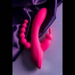 Ярко-розовый тройной вибростимулятор SPANKY - 21 см.