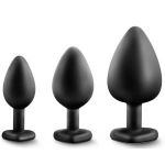 Набор из 3 черных пробок с прозрачным кристаллом-сердечком Bling Plugs Training Kit