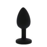 Черная гладкая анальная пробка с розовым кристаллом Silicone Diamond Plug - 7 см.