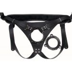 Телесный реалистичный фаллоимитатор на черных трусиках Real Big Strap-On - 34,5 см.