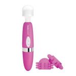 Розовый ротационный жезловый вибратор с двумя насадками 360° Spinning Head Wand Massager Set