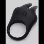 Черное эрекционное виброкольцо Sensation Rechargeable Vibrating Rabbit Love Ring