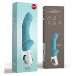 Бирюзовый вибратор с рёбрышками Tiger - 22,3 см.