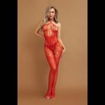 Красный боди-комбинезон с вырезом на груди