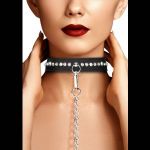 Черный ошейник с поводком Diamond Studded Collar With Leash