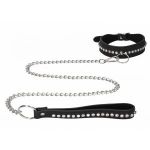 Черный ошейник с поводком Diamond Studded Collar With Leash