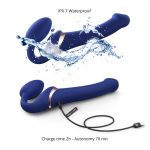 Синий безремневой страпон Multi Orgasm Size S с клиторальной стимуляцией