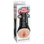 Телесный мастурбатор-вагина в черной колбе Super Luscious Lips XXL