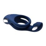 Синее эрекционное виброкольцо с двойным подхватом мошонки Ring Around The Rosy