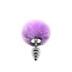 Серебристая анальная пробка с сиреневым помпоном Metal Anal Fluffly Twist Plug S