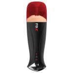 Телесный мастурбатор-вагина в черной колбе с вибрацией Fuck-O-Matic Pro XL