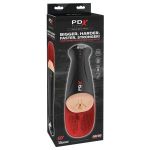 Телесный мастурбатор-вагина в черной колбе с вибрацией Fuck-O-Matic Pro XL