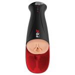Телесный мастурбатор-вагина в черной колбе с вибрацией Fuck-O-Matic Pro XL