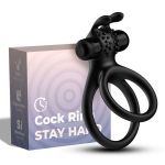 Черное эрекционное виброкольцо с подхватом мошонки Stay Hard