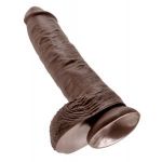 Большой коричневый фаллоимитатор с мошонкой 10  Cock with Balls на присоске - 25,4 см.