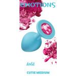 Средняя голубая анальная пробка Emotions Cutie Medium с розовым кристаллом - 8,5 см.