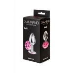 Малая серебристая анальная пробка Diamond Pink Sparkle Small с розовым кристаллом - 7 см.