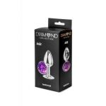 Малая серебристая анальная пробка Diamond Purple Sparkle Small с фиолетовым кристаллом - 7 см.