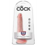 Телесный фаллоимитатор с мошонкой и присоской 6  Cock with Balls - 17,8 см.