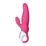 Ярко-розовый вибратор  Satisfyer Mr. Rabbit с клиторальным отростком - 22,1 см.