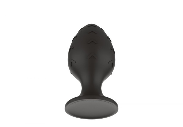Черная средняя силиконовая анальная пробка с рельефом в виде галочек