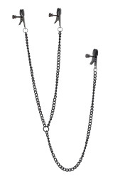 Черные зажимы на соски и клитор на цепочке Deluxe Nipple &amp;amp; Clit Clamps