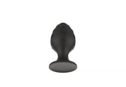 Черная малая силиконовая анальная пробка с рельефом в виде галочек