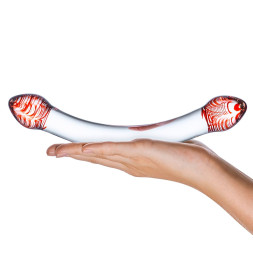 Изогнутый двусторонний фаллос из стекла Red Head - 22 см.