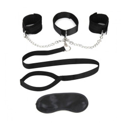 Чёрный ошейник с наручниками и поводком Collar Cuffs &amp;amp; Leash Set