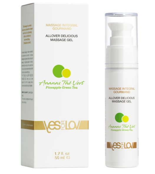 Универсальный массажный гель 3-в-1 Allover Delicious Massage Gel с ароматом ананаса и зеленого чая - 50 мл.